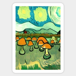 YELLOW,ORANGE  AND BLUE VAN GOGH STYLE MUSHROOMS Sticker